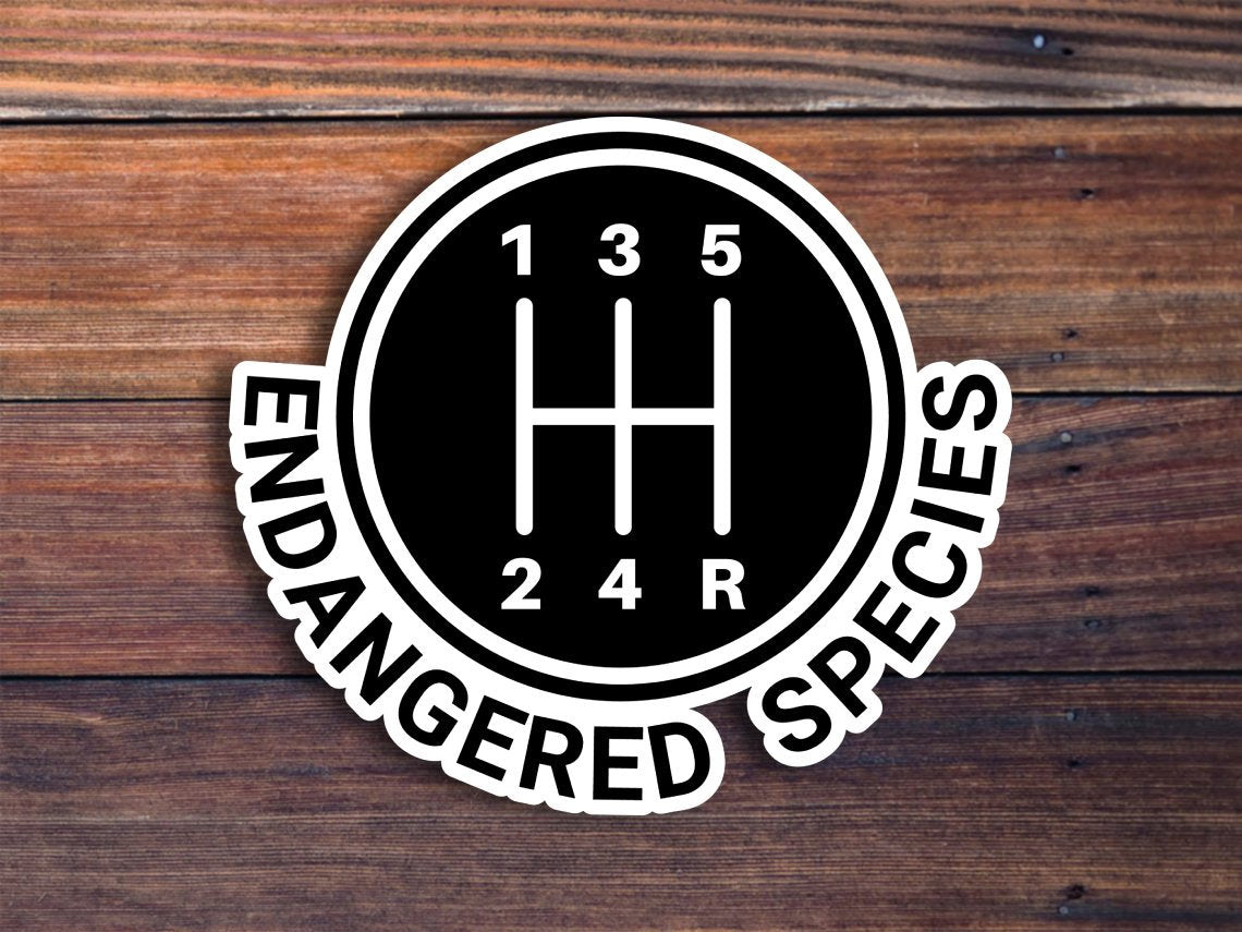 Endangered Species, Funny Sticker, Manual Sticker, Stick Shift Sticker, Car Decal, Truck Decal, Bumper Sticker, Gear Sticker, Meme Sticker