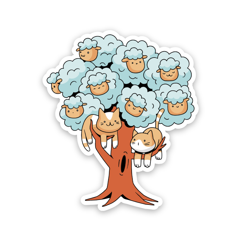 Tree With Sheep And Cats Sticker
