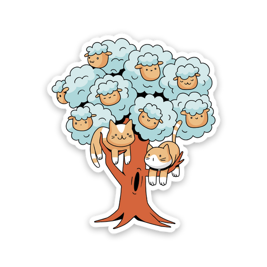 Tree With Sheep And Cats Sticker
