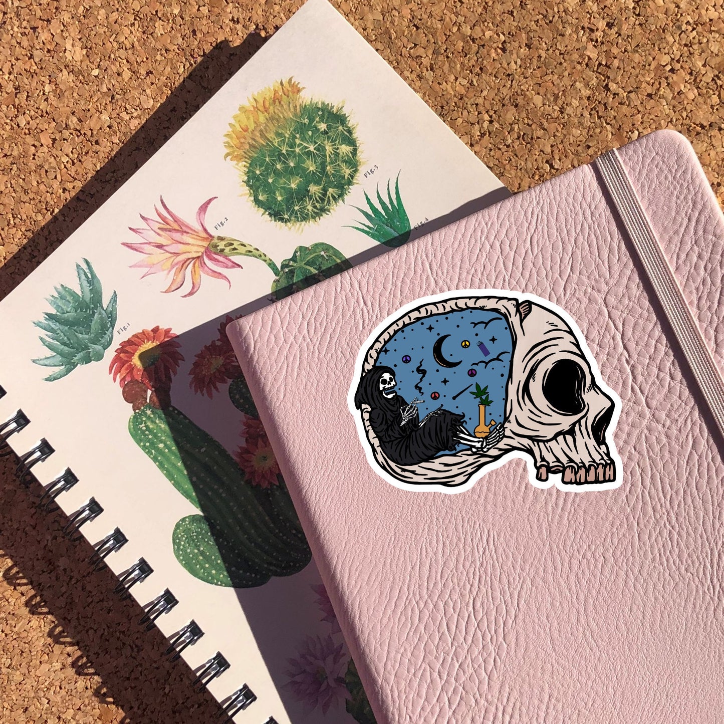Grim Reaper Smoking Weed Inside A Skull Sticker