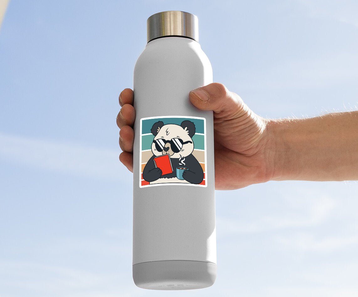 Panda Drinking Coffee Retro Sticker