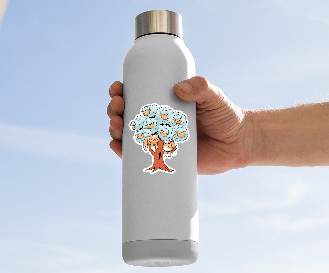 Tree With Sheep And Cats Sticker
