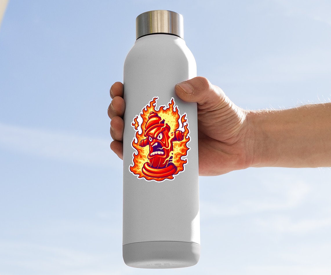 Cartoon Fire Hydrant On Fire Sticker