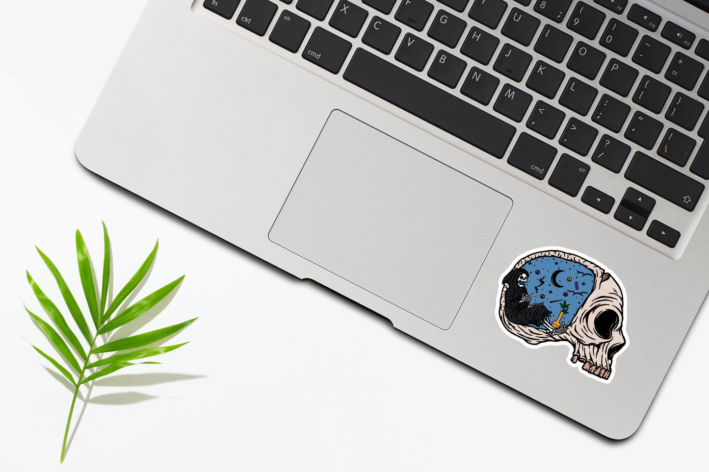 Grim Reaper Smoking Weed Inside A Skull Sticker