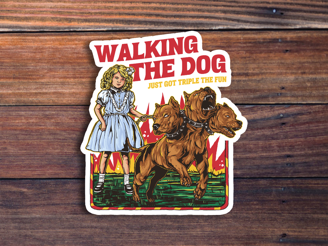 Walking The Dog Sticker Retro Vintage Sticker