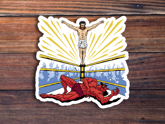 Jesus Wrestling Satan Sticker