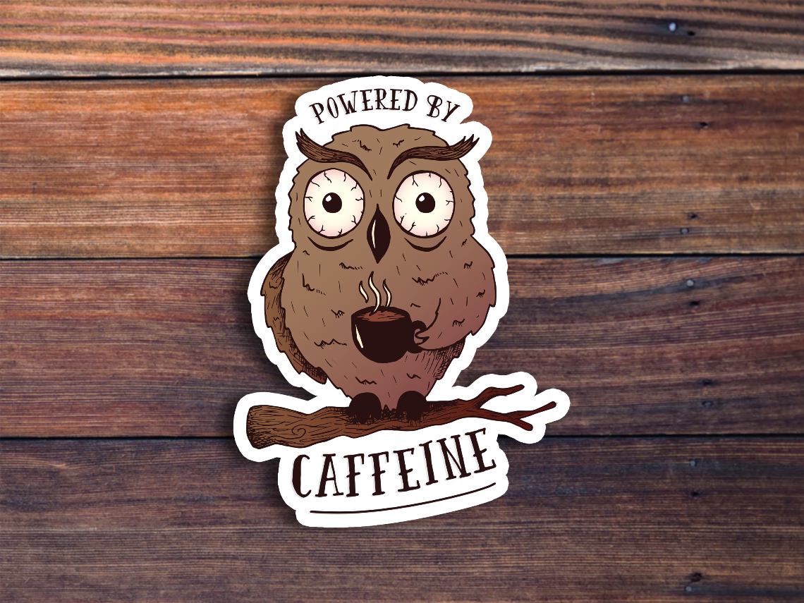 Powered By Caffeine Owl Sticker
