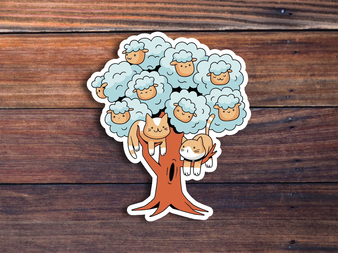 Tree With Sheep And Cats Sticker