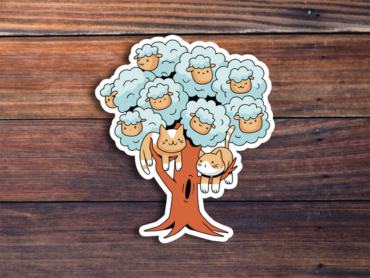 Tree With Sheep And Cats Sticker