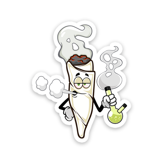 Cartoon Joint Smoking A Bong Sticker