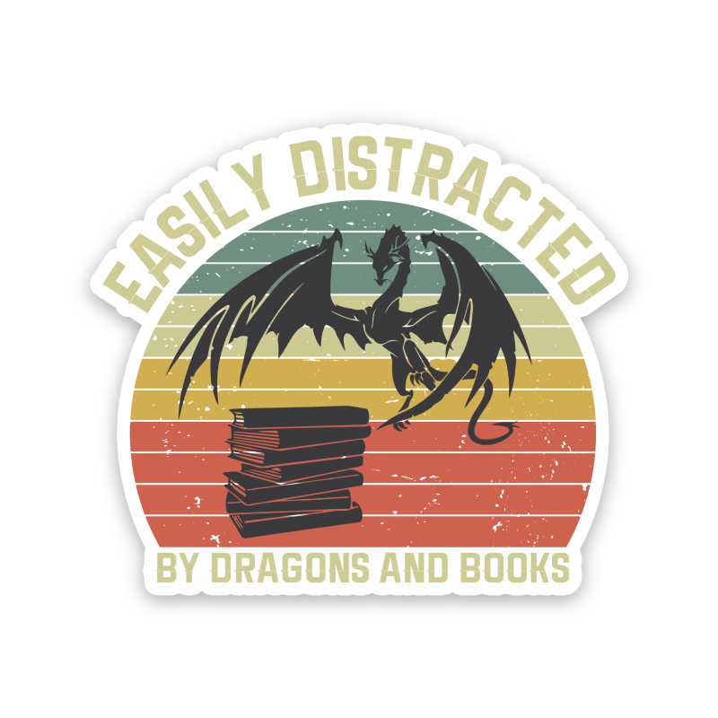 Easily Distracted By Dragons And Books Sticker