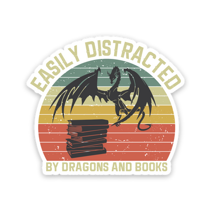 Easily Distracted By Dragons And Books Sticker