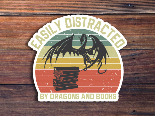 Easily Distracted By Dragons And Books Sticker