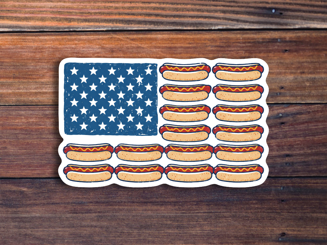 Hot Dog American Flag Sticker