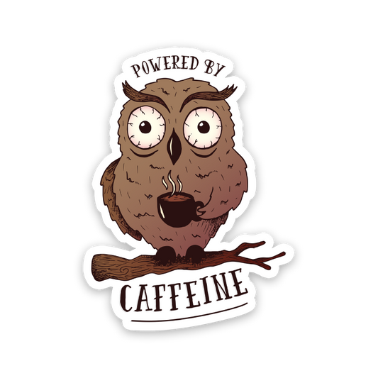 Powered By Caffeine Owl Sticker