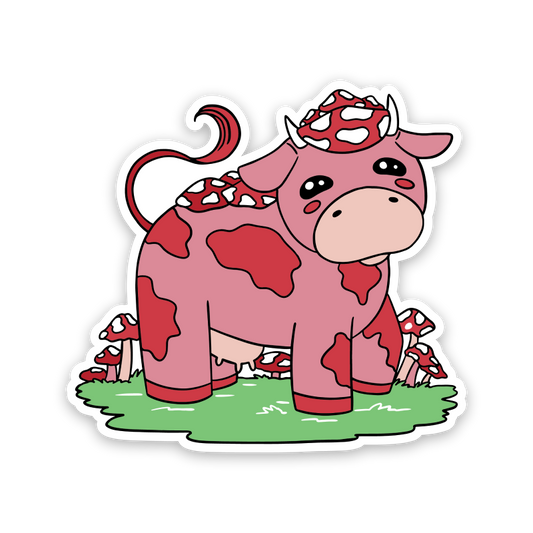 Red Mushroom Cow Sticker