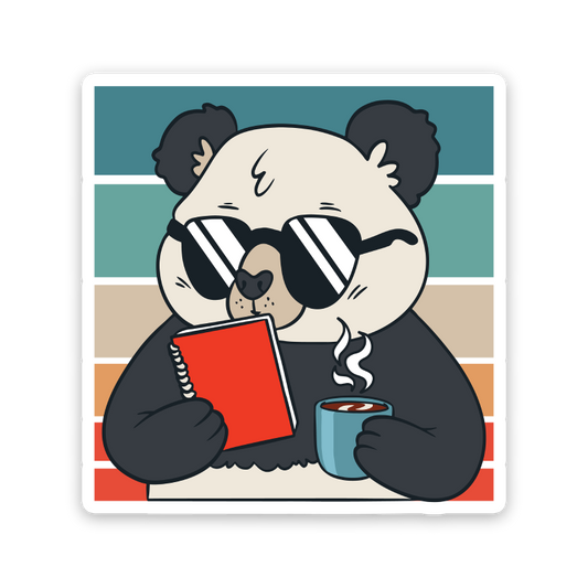 Panda Drinking Coffee Retro Sticker