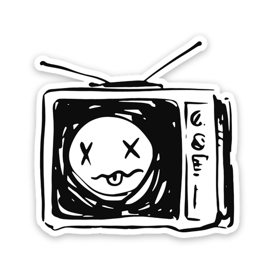 TV Head Black And White Sticker