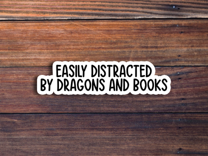 Easily Distracted By Dragons And Books Text Sticker