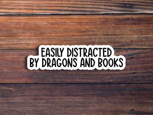 Easily Distracted By Dragons And Books Text Sticker