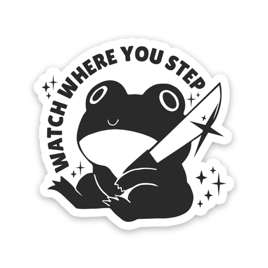 Watch Where You Step Frog Black & White Sticker