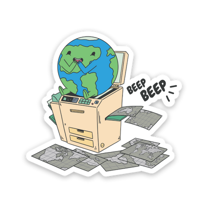 Cartoon Earth Photocopying Sticker