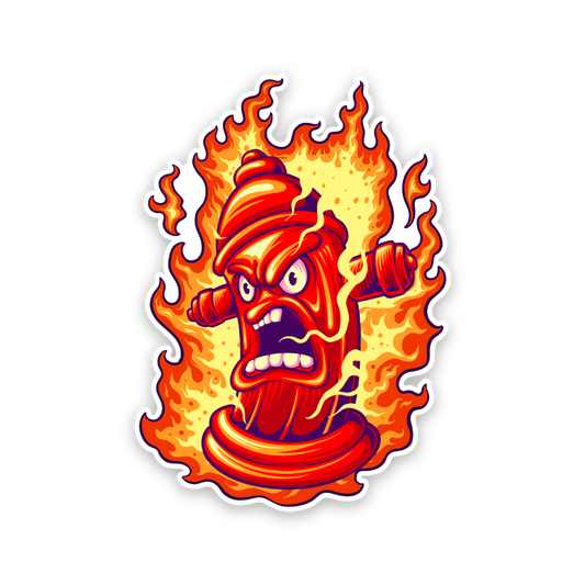 Cartoon Fire Hydrant On Fire Sticker