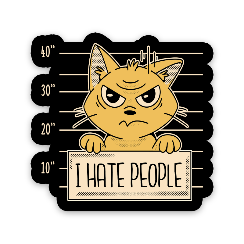 I Hate People Cat Mugshot Sticker