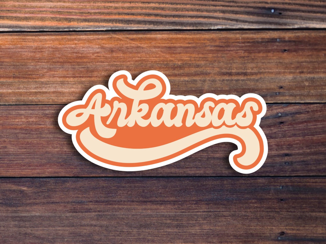 Arkansas Retro Text Vinyl Sticker, Arkansas State Decal, USA State Laptop Stickers, State Of Arkansas Sticker, College Student Gift Ideas