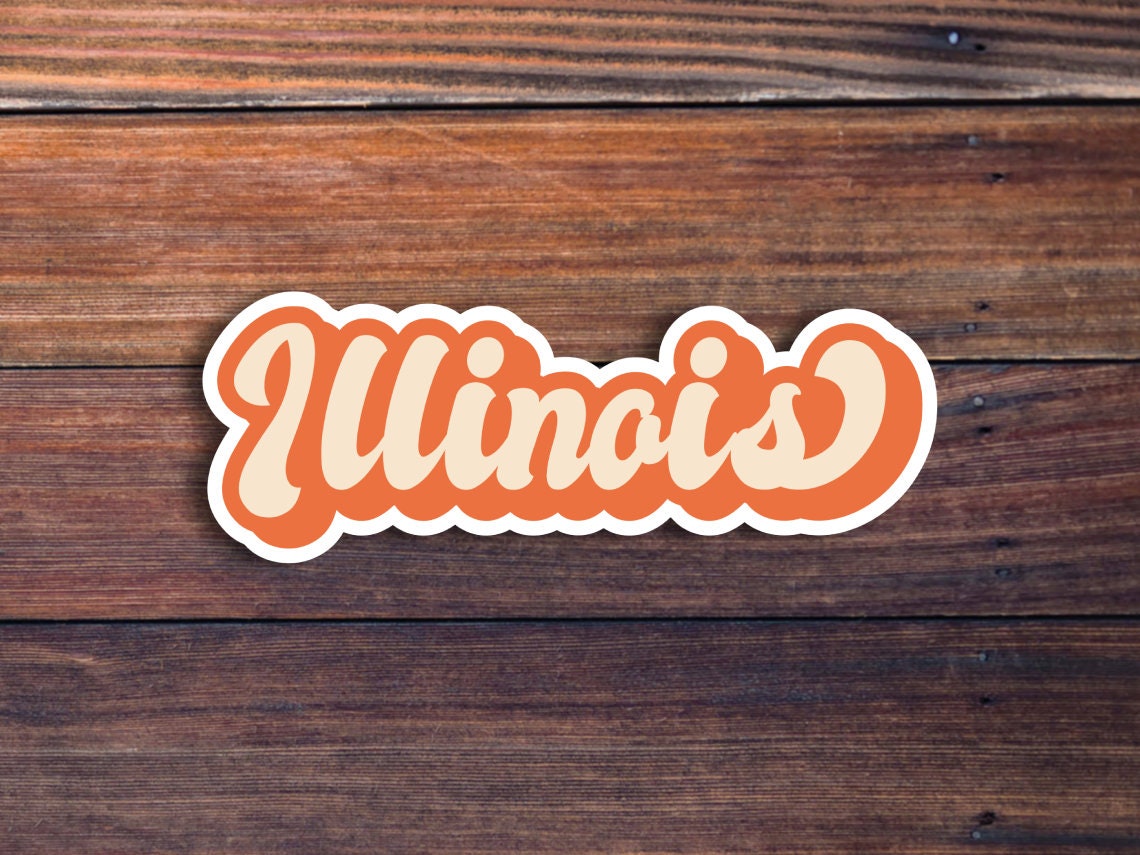 Illinois Retro Text Vinyl Sticker, Illinois State Decal, USA State Laptop Stickers, State Of Illinois Sticker, College Student Gift Ideas