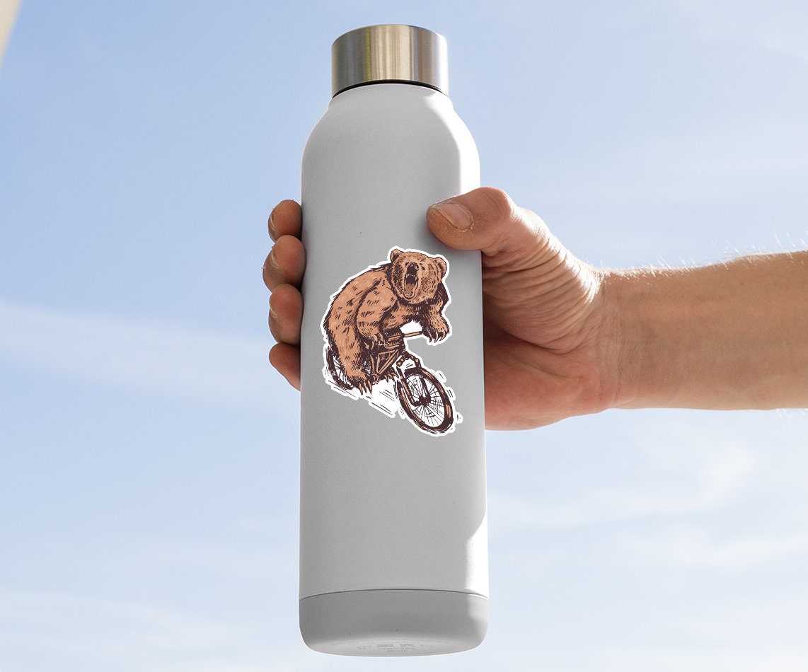 Bear On Bike Sticker, Bike Sticker, Bear Sticker, Cycling Sticker For Laptops, Water Bottles, Planners, Hydroflasks, And More