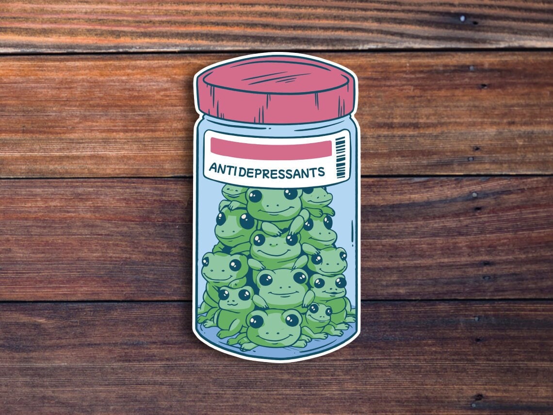 Antidepressant Frogs Sticker, Mental Health Sticker, Antidepressant Sticker, Cute Stickers, Jar Of Frogs, Frog Sticker