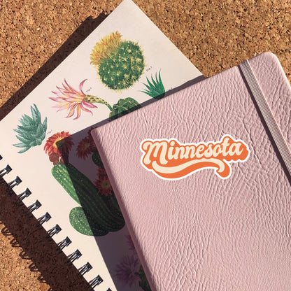 Minnesota Retro Text Weatherproof Sticker, State Sticker, Minnesota Gift, Car Sticker, Laptop Sticker, Water Bottle Sticker, Waterproof