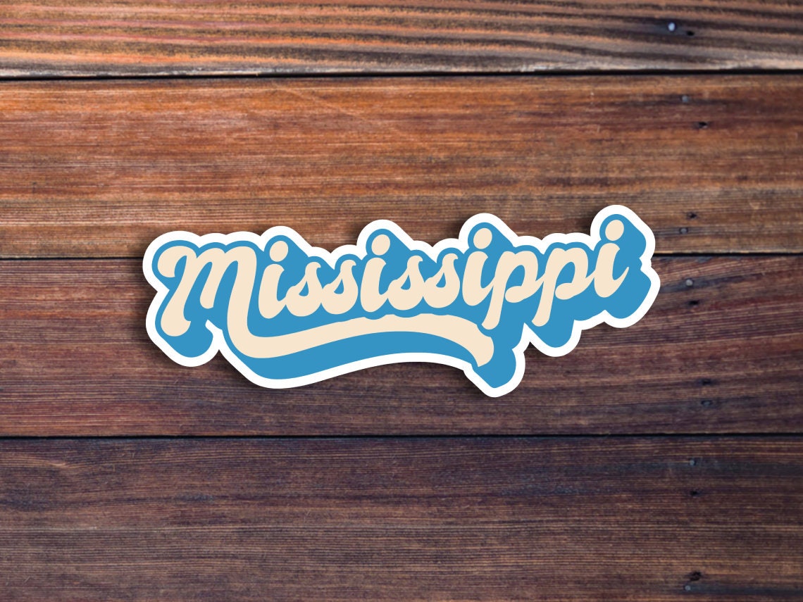 Mississippi Retro Text Vinyl Sticker, Mississippi Decal, US State Stickers, Waterproof, Laptop Sticker, Car Sticker, Water Bottle Sticker
