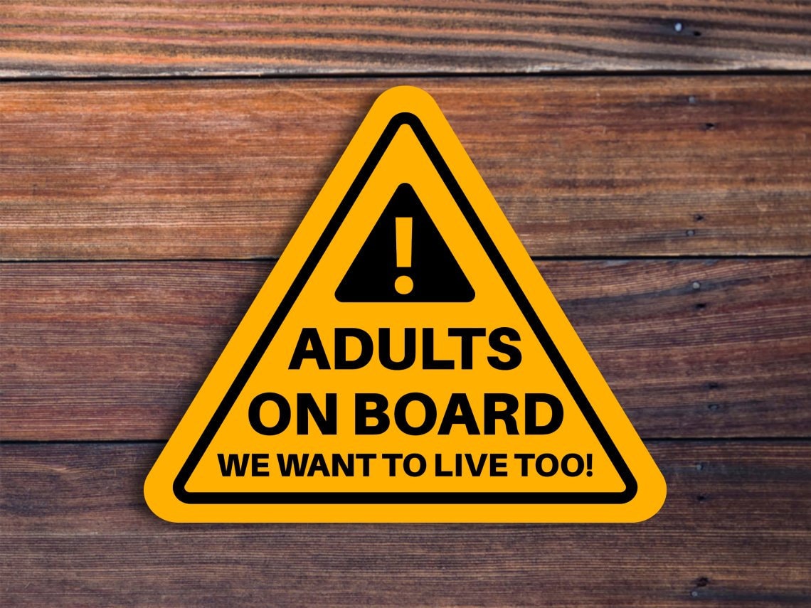 Adults On Board Sticker, Funny Bumper Sticker, Waterproof Vinyl Sticker Decal, Car Sticker, Baby On Board Parody Sticker