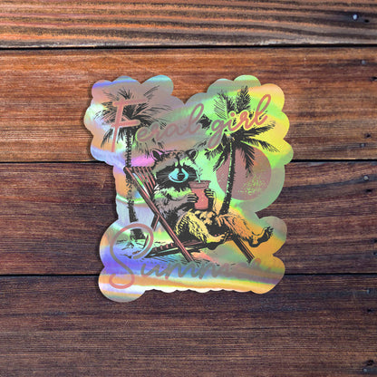 Feral Girl Summer Sticker, Funny Raccoon Sticker, Summer Sticker, Sarcastic Sticker, Girly Car Sticker, Gen Z Meme,Waterproof Vinyl Sticker