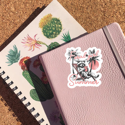 Feral Girl Summer Sticker, Funny Raccoon Sticker, Summer Sticker, Sarcastic Sticker, Girly Car Sticker, Gen Z Meme,Waterproof Vinyl Sticker