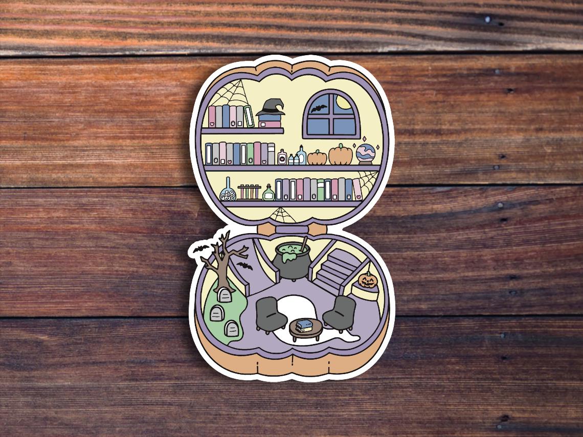 Spooky Pocket Library Sticker, Retro Halloween Sticker, Bookish Sticker, Cute Trendy Sticker, Waterproof Vinyl Sticker