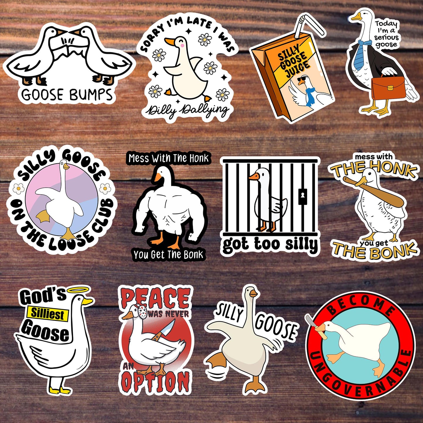 Silly Goose Sticker Pack (12 Pcs), Funny Goose Stickers, Cute Goose Stickers, Waterproof Stickers For Laptop, Planner, Kindle, Water Bottle