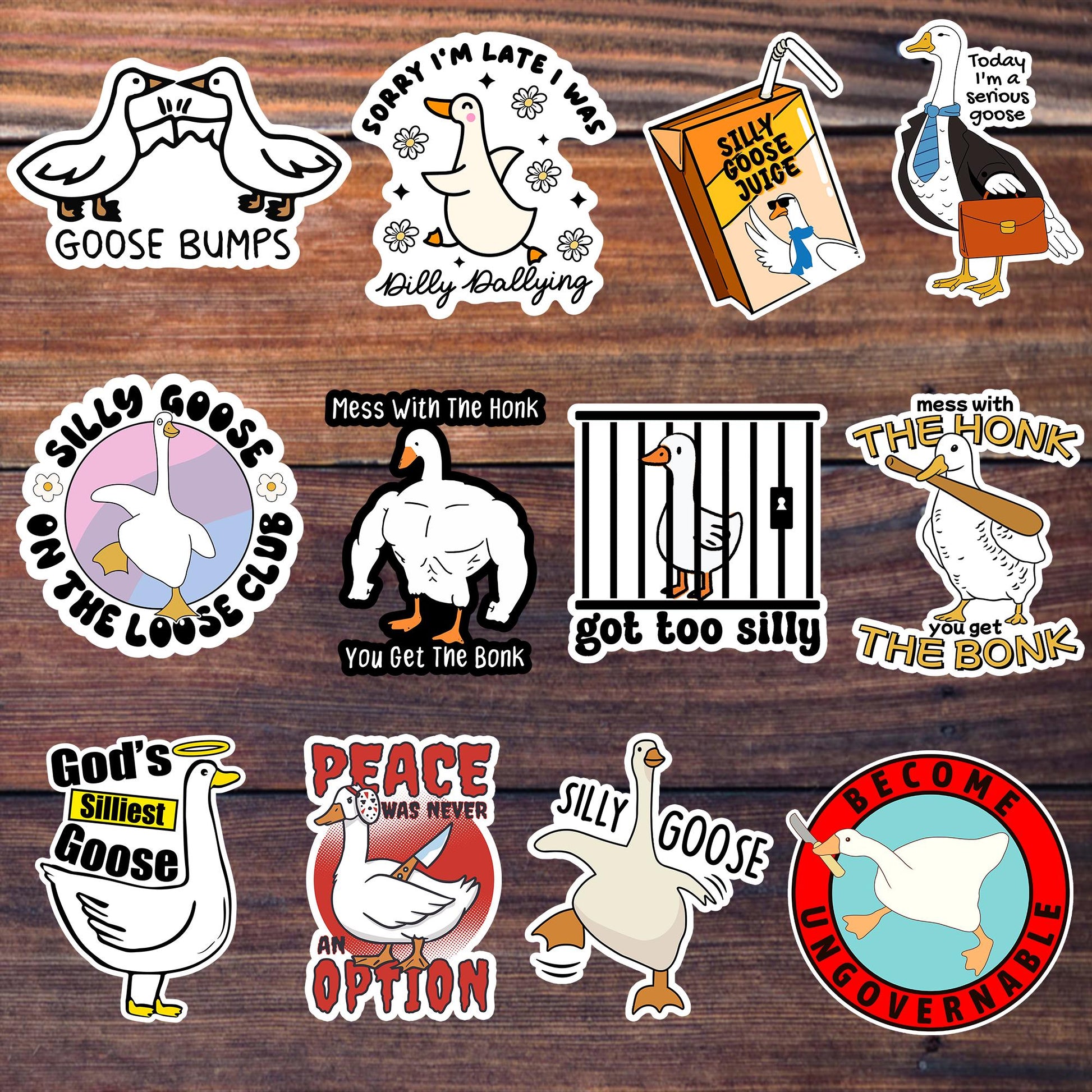 Silly Goose Sticker Pack (12 Pcs), Funny Goose Stickers, Cute Goose Stickers, Waterproof Stickers For Laptop, Planner, Kindle, Water Bottle