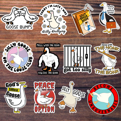 Silly Goose Sticker Pack (12 Pcs), Funny Goose Stickers, Cute Goose Stickers, Waterproof Stickers For Laptop, Planner, Kindle, Water Bottle