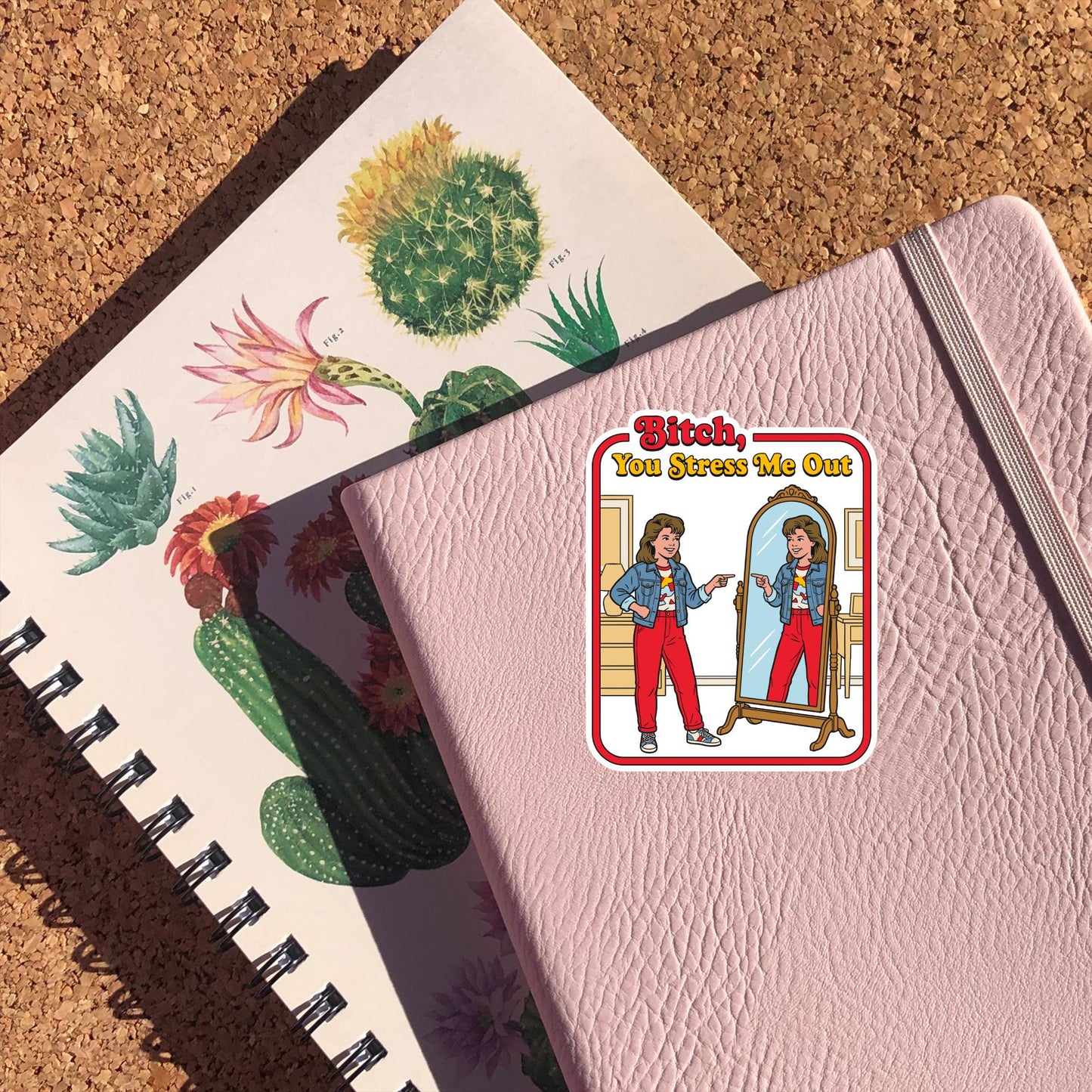 Funny Stress Sticker Bitch You Stress Me Out, Retro 80s Vinyl Decal, Sarcastic Self Care Waterproof Sticker for Laptop, Water Bottle, Car
