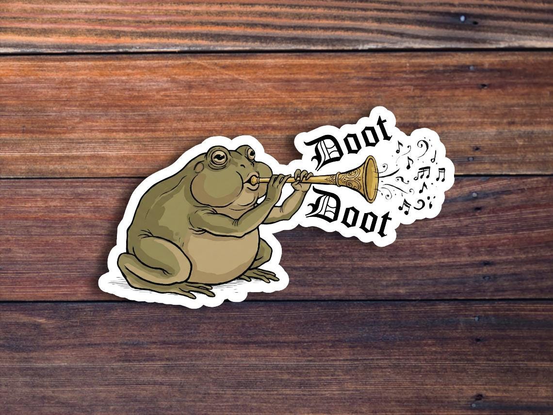 Doot Doot Medieval Frog Sticker, Funny Meme Decal, Weatherproof