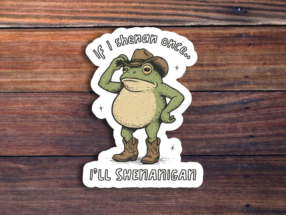 Frog Cowboy Sticker, Funny Shenanigan Vinyl Decal, Waterproof Laptop Sticker
