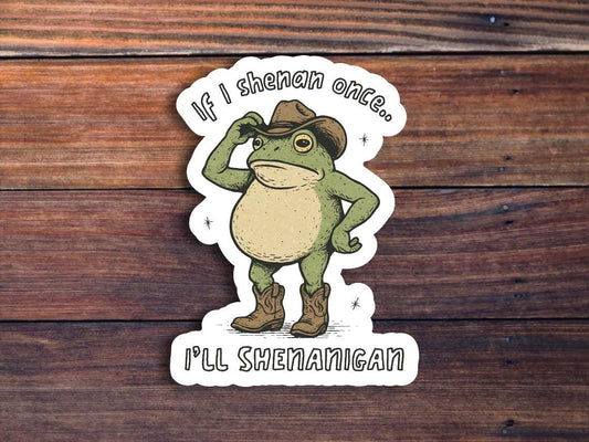 Frog Cowboy Sticker, Funny Shenanigan Vinyl Decal, Waterproof Laptop Sticker