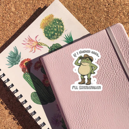 Frog Cowboy Sticker, Funny Shenanigan Vinyl Decal, Waterproof Laptop Sticker