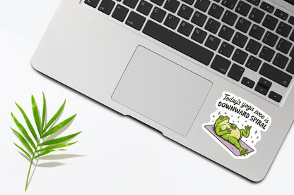 Today's Yoga Pose Is Downward Spiral Sticker, Funny Frog Meme Decal