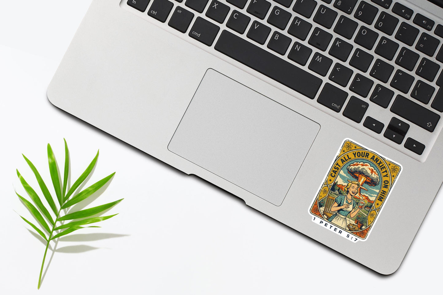 Cast All Your Anxiety On Him Sticker (1 Peter 5:7), Retro Atomic Bomb Sticker