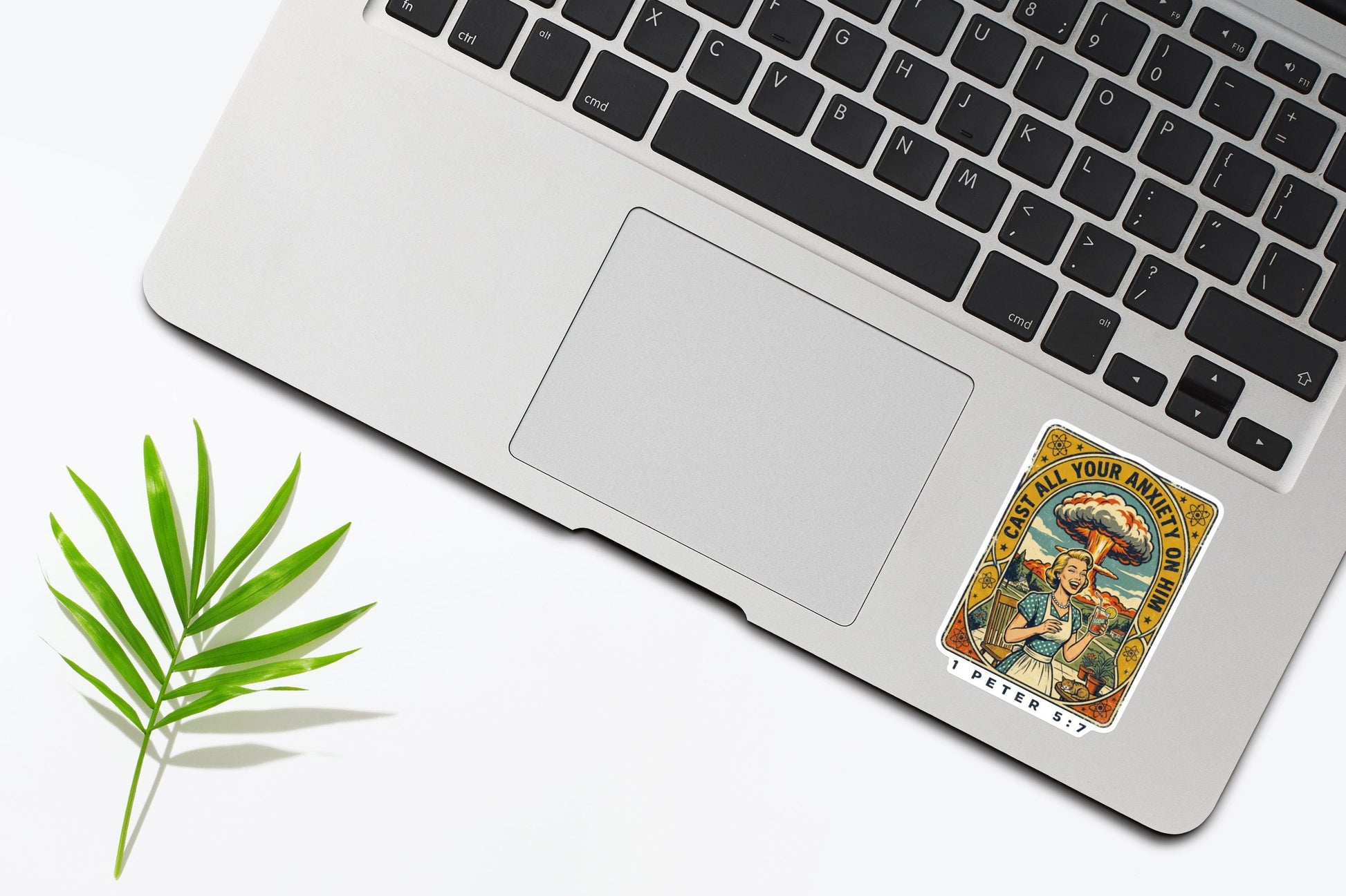 Cast All Your Anxiety On Him Sticker (1 Peter 5:7), Retro Atomic Bomb Sticker