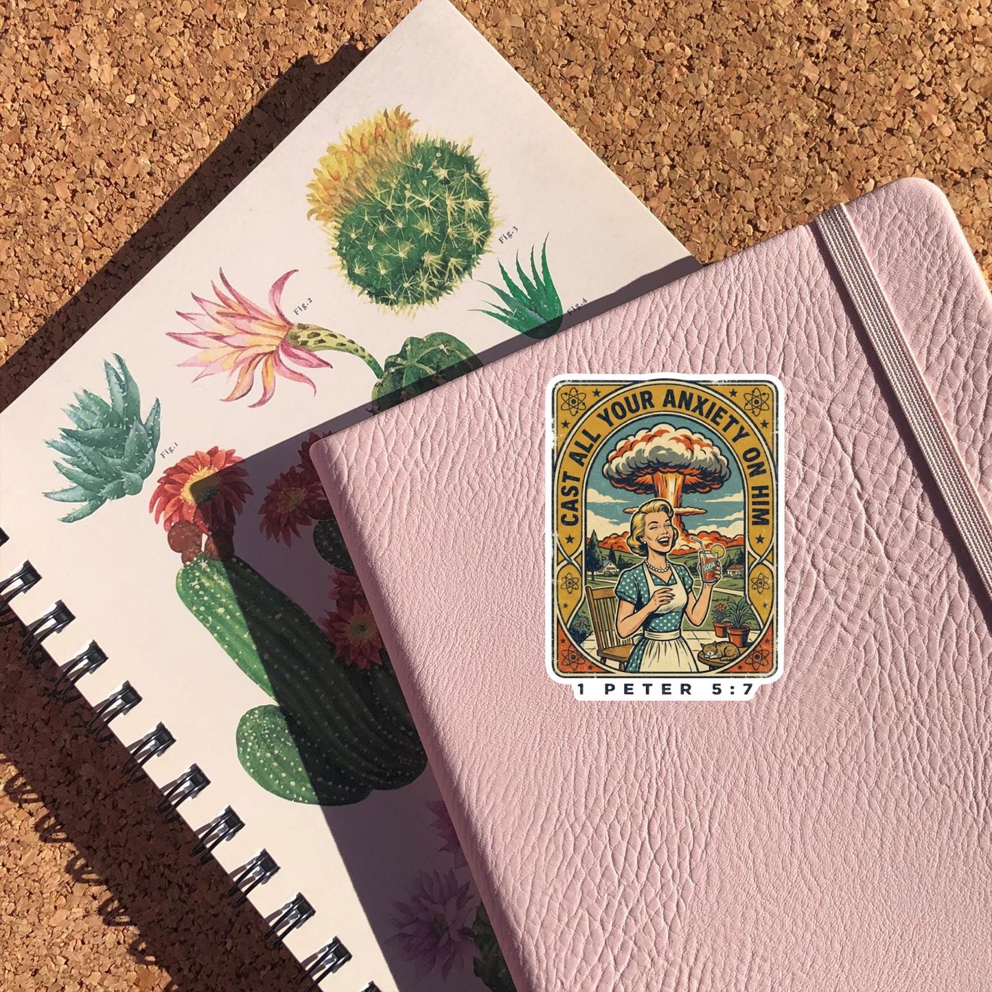 Cast All Your Anxiety On Him Sticker (1 Peter 5:7), Retro Atomic Bomb Sticker